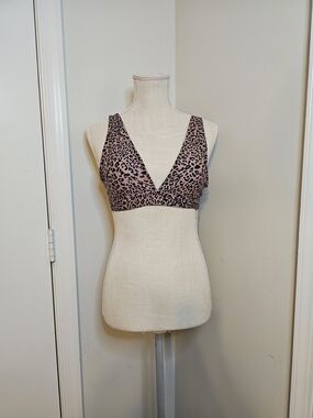 HALARA Pink & Black Leopard Print Bikini Top